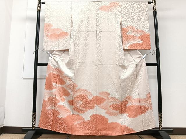 Full-Length Under-Kimono - 平和屋着物■訪問着　雲取り飛鶴地紋　銀通し地　正絹　逸品　CABF8327xi