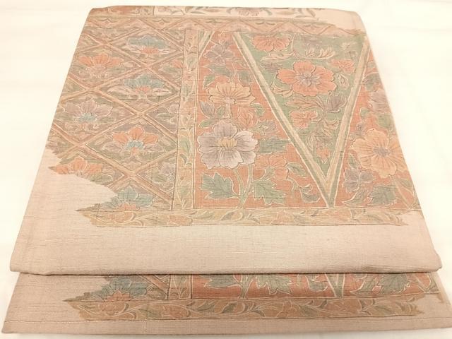 Rakuten - 平和屋着物◎太鼓柄袋帯 紬地 花唐草文 正絹 逸品 AABI1114yx