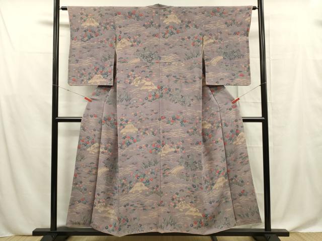 Kimono - 平和屋着物■訪問着　風景花文　金彩　鬼しぼ縮緬　正絹　逸品　DABF0630ya
