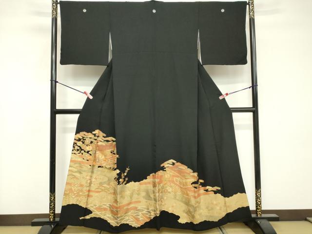 Rakuten - 平和屋着物■豪華黒留袖 駒刺繍 風景文 金彩 正絹 逸品 DABF4137cd