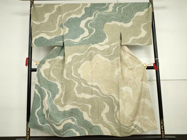 Kimono - 平和屋着物●男性　好丹詩　一珍染　訪問着　背抜き仕立て　流水文　キングサイズ　正絹　逸品　AABI2592cs