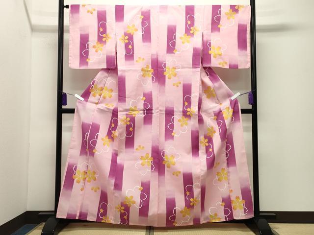 平和屋着物∴夏物 浴衣 舞桜文 綿 逸品 CABD9541gh