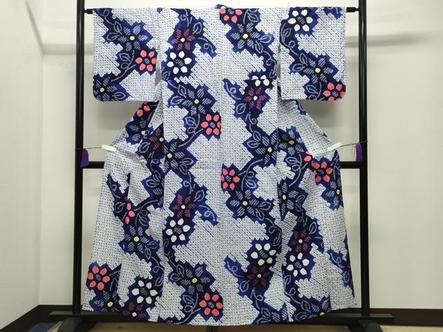 平和屋着物∴夏物　浴衣　有松鳴海絞り　伝統工芸品　草花文　綿　逸品　CABD9566gh