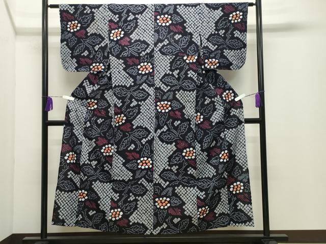 平和屋着物∴夏物　浴衣　有松鳴海絞り　伝統工芸品　草花文　綿　逸品　CABD9573gh