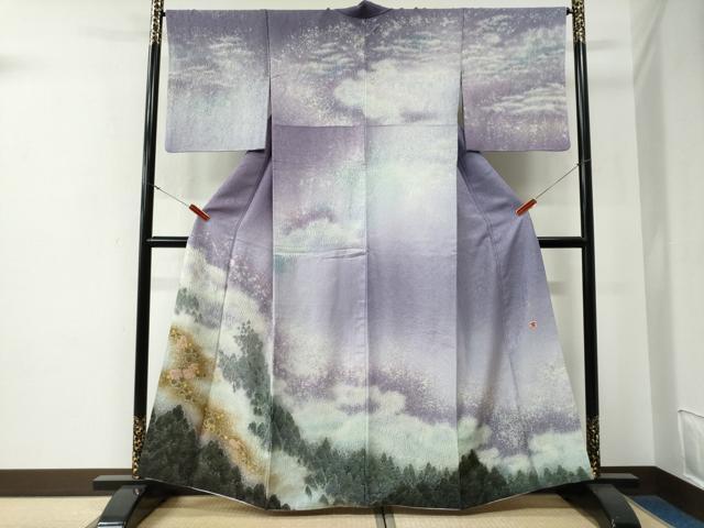 平和屋本店■極上　吉乃一廉　幻の辻が花　訪問着　絞り　銀通し地　逸品　未使用　CYAA2114s5 吉乃一廉 辻が花 絞り 銀通し 美品 訪問着 正絹 袷 紫 黒 白 藤色 1352