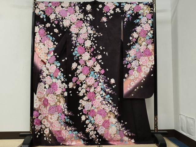 Rakuten - 平和屋着物●豪華振袖　牡丹花文　ラインストーン　ラメ糸　暈し染め　金銀彩　正絹　逸品　CABE3198yc