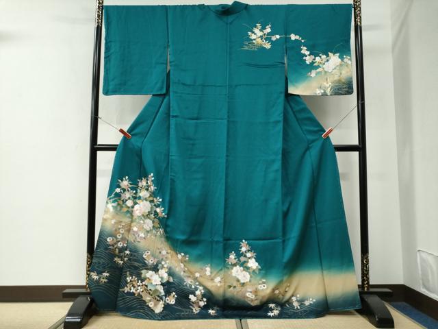 平和屋着物●訪問着　立波草花文　暈し染め　金彩　ロング丈　正絹　逸品　未使用　CABG0022yc