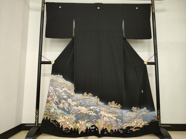 Kimono - 平和屋着物●本加賀友禅作家　村下信幸　黒留袖　風景文　暈し染め　正絹　逸品　AABI4458ck