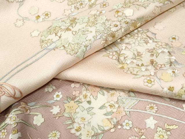 平和屋着物●訪問着　総刺繍　花車文　暈し染め　金糸　正絹　逸品　CABE3164yc