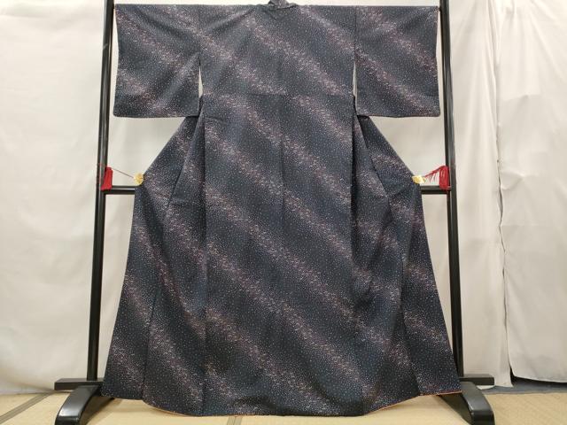 Full-Length Under-Kimono - 平和屋着物■上質な小紋　紬地　斜縞　正絹　逸品　AABH3483st