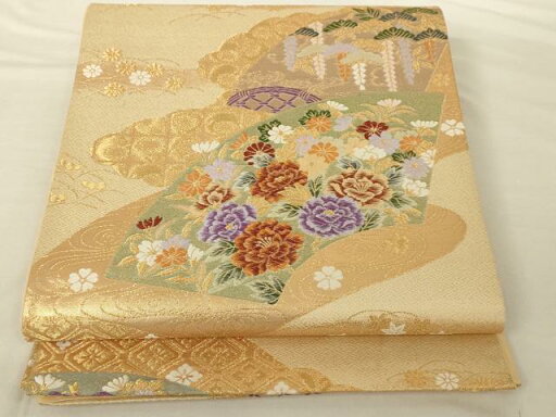 平和屋着物◎六通柄袋帯 地紙吉祥花文 金糸 正絹 逸品 AAAP1180tm 平和屋着物◎六通柄袋帯 地紙吉祥花文 金糸 正絹 逸品 AAAP1180tm