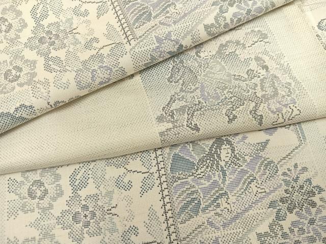 平和屋着物●本場大島紬 カタス9マルキ 色紙人物花文 正絹 逸品 AABA8213ph