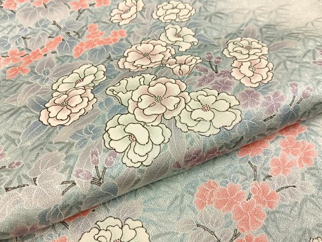 平和屋着物■上質な小紋　草花文　たたき染め　正絹　逸品　BAAW9935hj