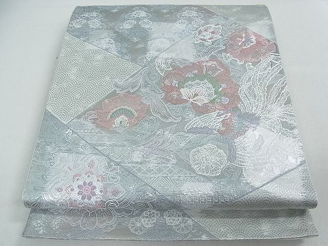 平和屋着物■六通柄袋帯　モール裂取文　銀糸　逸品　ox2284