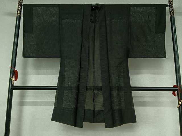 Full-Length Under-Kimono - 平和屋着物▽男性　羽織　スリーシーズン　春夏秋　塵除け　暗黒色　黒地　正絹　逸品　AABI2178jh