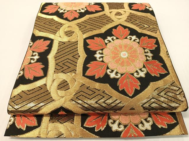 Other - 平和屋着物●西陣　川島織物　六通柄　本袋帯　千代田のきもの　菊唐草吉祥文　黒地　金糸　正絹　逸品　CABG1749vp