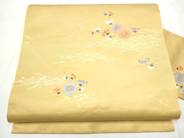平和屋着物●九寸名古屋帯　唐織　枝梅文　金糸　正絹　逸品　CABF8692hy