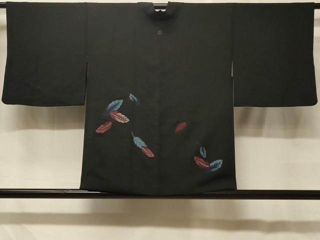 Full-Length Under-Kimono - 平和屋着物＃羽織　刺繍　舞羽文　黒地　銀糸　正絹　逸品　CABF8881in