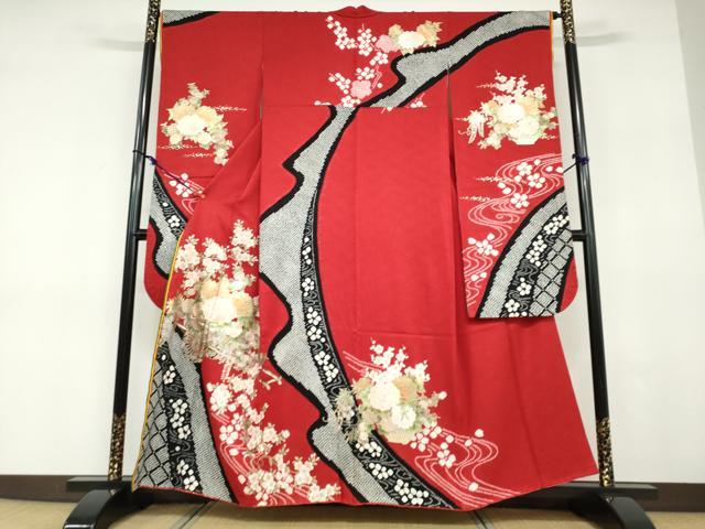 平和屋着物●ブライダルファッションデザイナー・桂由美　振袖　絞り　花車文　金銀彩　正絹　逸品　DABD9276ud