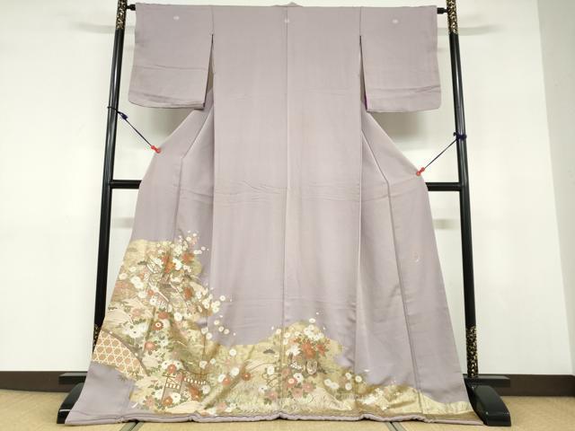 Rakuten - 平和屋着物●豪華色留袖　作家物　駒刺繍　花車文　金彩　ロング丈　正絹　逸品　DABD9304ud