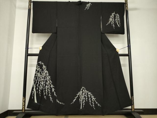 Full-Length Under-Kimono - 平和屋着物●訪問着　枝垂れ文　黒地　正絹　逸品　AABH3330ck