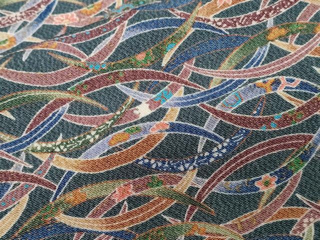 Kimono - 平和屋着物■上質な小紋　芝草花文　金彩　鬼しぼ縮緬　正絹　逸品　CABC0059ev