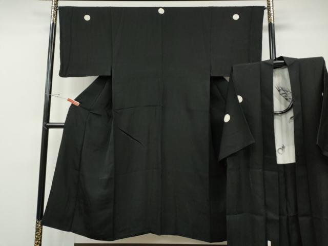 平和屋着物●男性　黒紋付　羽織セット　羽裏：一富士二鷹三茄子　正絹　逸品　CABE6956ut