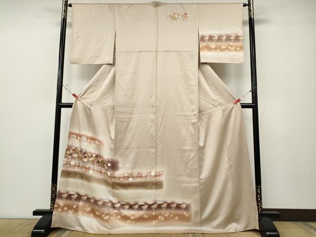 Kimono - 平和屋着物●訪問着　横段立波草花文　暈し染め　金彩　正絹　逸品　CABE6966ut