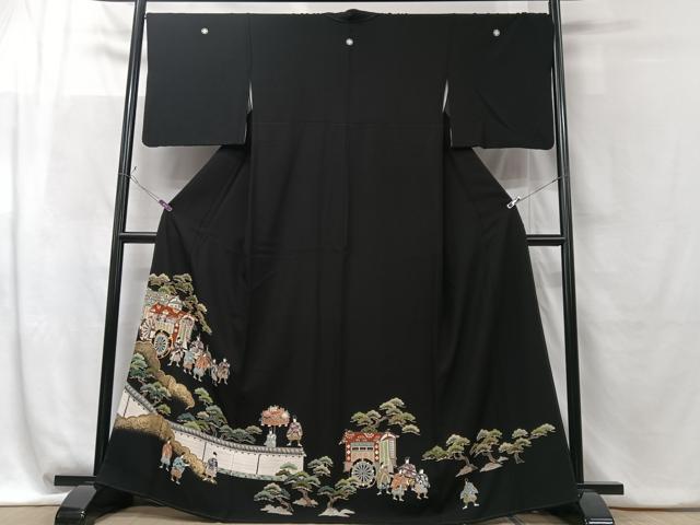 Kimono - 平和屋着物■豪華黒留袖　駒刺繍　人物風景文　金彩　正絹　逸品　CABF5190xe