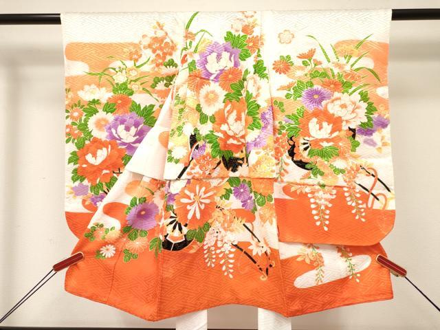 Kimono （For Girls） - 平和屋着物[]七五三　女の子　3歳　祝着　三つ身　駒刺繍　花車文　金彩　DABC5274ma