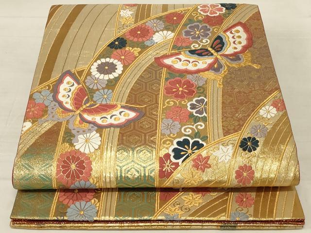 平和屋着物◎六通柄袋帯 唐織 万葉集 金糸 正絹 逸品 AABD7475ou