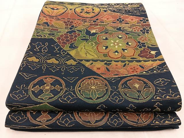 Obi - 平和屋着物◎六通柄袋帯　切嵌葡萄花文　金糸　正絹　逸品　BAAV4828yc