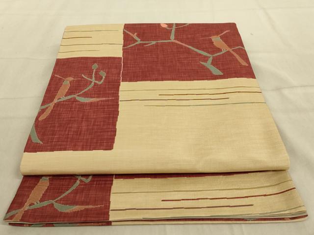 Other - 平和屋着物◎六通柄袋帯　草子　花鳥文　正絹　逸品　AABC3581ou