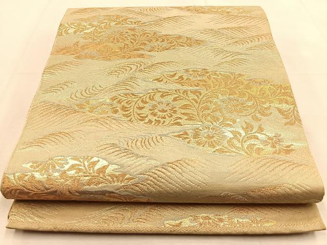 平和屋着物◎六通柄 京袋帯 本袋帯 流水花唐草文 金糸 正絹 逸品 BAAU3259hj