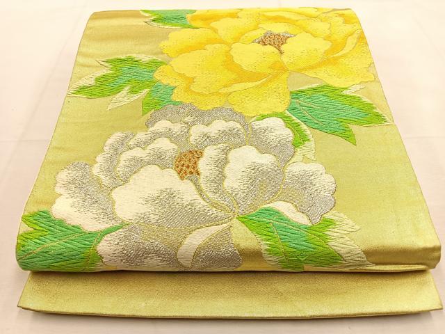 平和屋着物◎六通柄袋帯 唐織 牡丹 金銀糸 正絹 逸品 BAAU3261hj