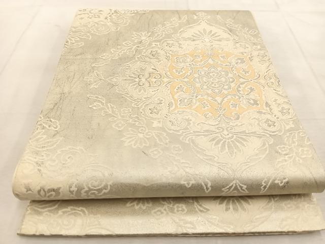 平和屋着物◎六通柄袋帯 唐織 正倉院花文 銀糸 引箔 正絹 逸品 BAAU8703yc
