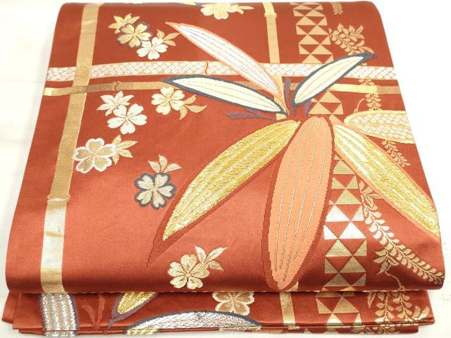 Rakuten - 平和屋着物◎六通柄袋帯　唐織　舞花笹文　金銀糸　正絹　逸品　DAAV7344cd