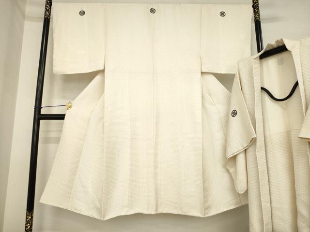Full-Length Under-Kimono - 平和屋着物●男性　白紋付・羽織セット　菱文　金糸　正絹　逸品　未使用　AABI6947ck