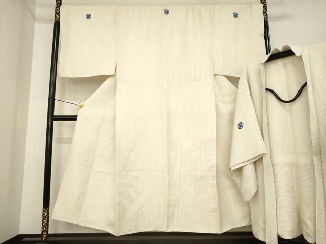 Uramono - 平和屋着物●男性　白紋付・羽織セット　菱文　金糸　キングサイズ　正絹　逸品　AABI6950ck