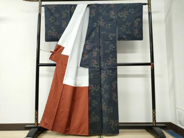 平和屋着物●本場大島紬　7マルキ　泥染め　枝花文　竹山保弘作　証紙付き　正絹　逸品　未使用　CABG0852yc