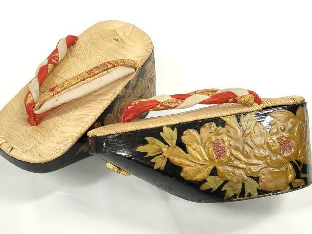 Footwear （Boys） - 平和屋着物●極上　和装小物　ぽっくり下駄　おこぼ・こっぽり下駄　畳表　蒔絵　牡丹　20cm　逸品　DZAA12032kh6
