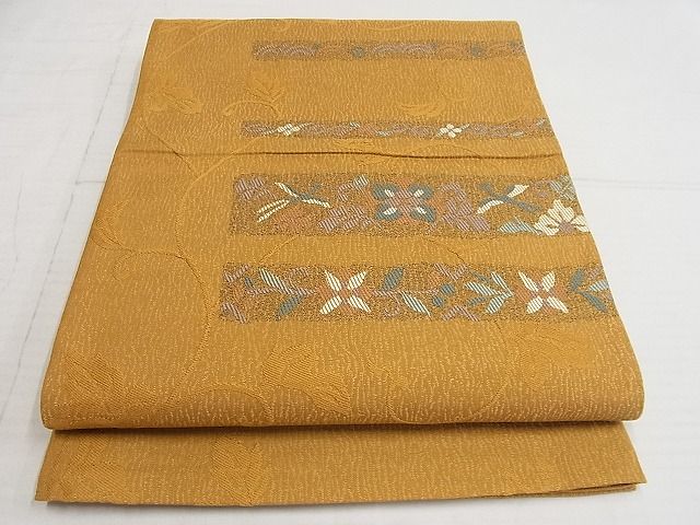 平和屋着物◎六通柄袋帯　横段花鳥文　正絹　逸品　AAAI9520Apf