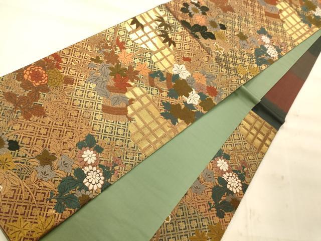 平和屋着物◎六通柄袋帯　唐織　雲取り草花文　金糸　正絹　逸品　AAAN5247fw 3