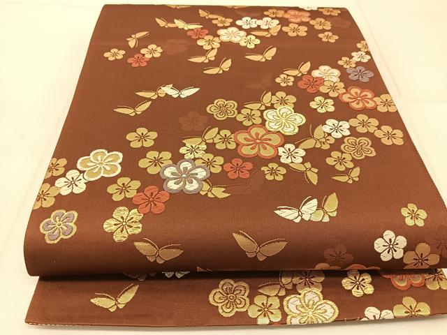 平和屋着物◎六通柄袋帯　唐織　花蝶文　金糸　正絹　逸品　BAAU2173yc