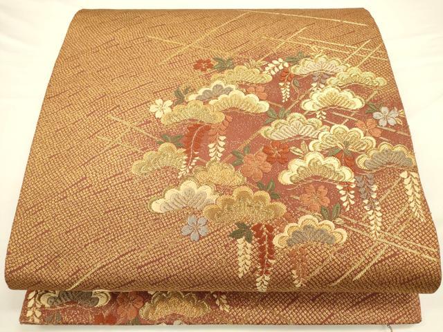 平和屋着物◎六通柄袋帯　吉祥花文　錦臈彩　金糸　正絹　逸品　CAAV3212ft