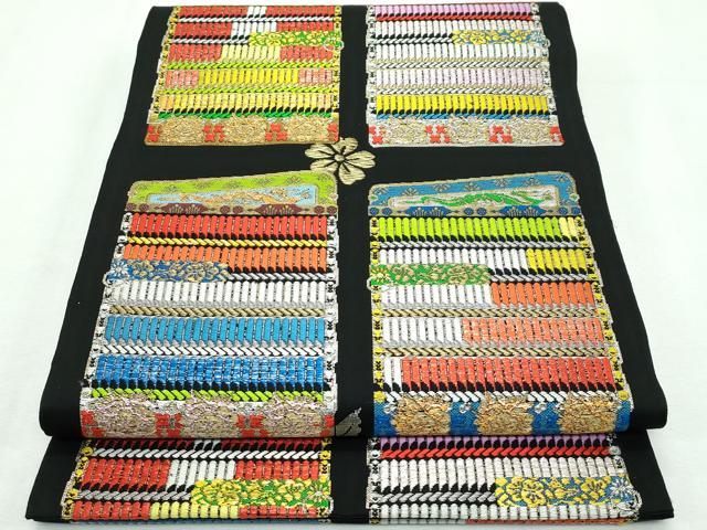 平和屋本店■極上　六通柄　本袋帯　龍村平蔵柄　大袖威毛錦　唐織　黒地　金銀糸　逸品　CZAA2621s5