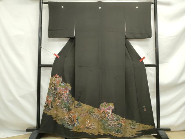 Rakuten - 平和屋着物■豪華黒留袖 作家物 立波御所車花文 金彩 正絹 逸品 DABF4967qa