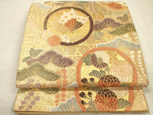 Other - 平和屋着物◎六通柄袋帯　能衣佐賀　狂言蝶丸文　金糸　正絹　逸品　DABF0864ya