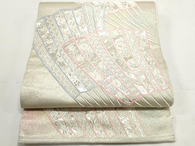 平和屋着物◎西陣 服部織物謹製 六通柄袋帯 唐織 扇面吉祥花文 銀糸 正絹 逸品 DABF8006we