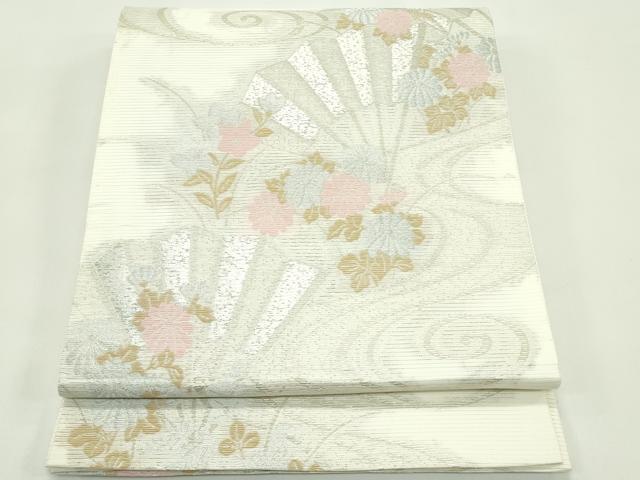 平和屋着物＊夏物　六通柄袋帯　檜扇秋草文　銀糸　正絹　逸品　CABG7536rv